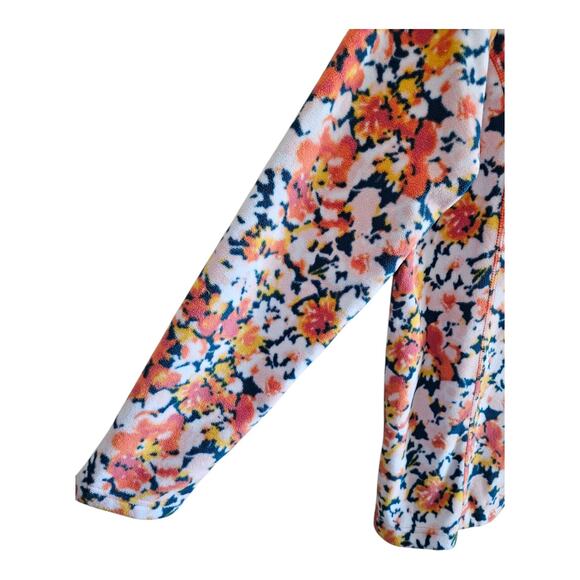 LANDS END Women's Tall L LT Fleece 1/4 Zip Top Floral Orange Green Soft 42" - Picture 5 of 8